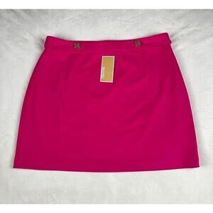 NWT Michael Kors Women's Hot Pink gold MK buttons Mini Skirt Size Large MSRP $98